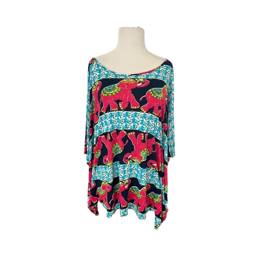Joyce Elephant Print Blouse Kaftan Sleeve Women's Size Small Boho Stretch